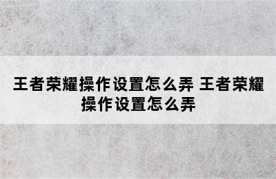 王者荣耀操作设置怎么弄 王者荣耀操作设置怎么弄